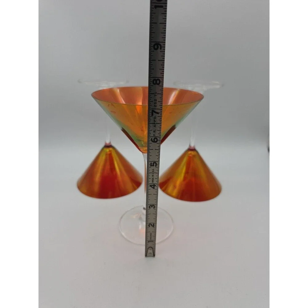 Vtg Pier 1 Slovakia Martini Glasses Stemware 3 Luster Cranberry Amber